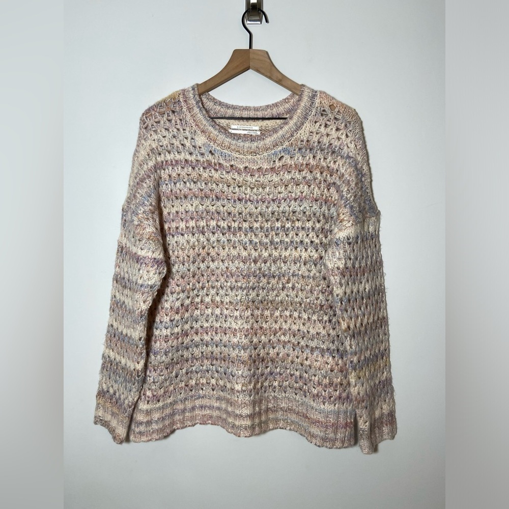 By Anthropologie Oversized Mesh Stitch Pullover Sweater Cotton Blend Size S - Picture 6 of 13